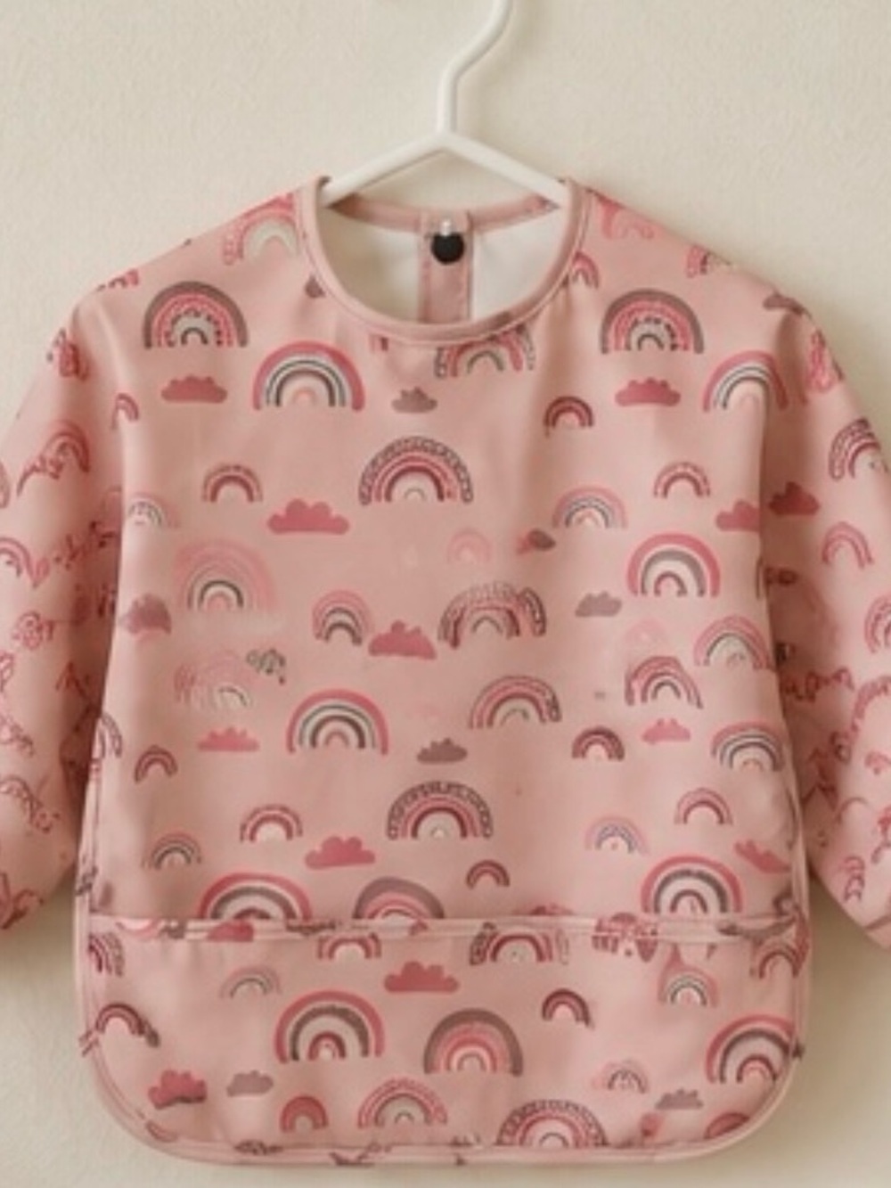 Kids Pink Rainbow Print Waterproof Bib Smock